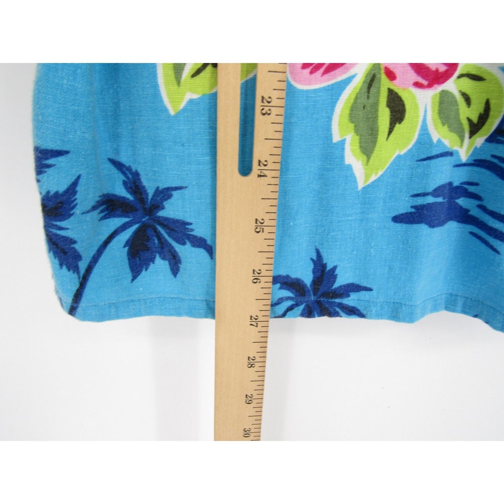 Vintage Hawaiian Shirt 18W/20W Blue Floral Linen Tropical Cruise Summer Beachy - Picture 8 of 9